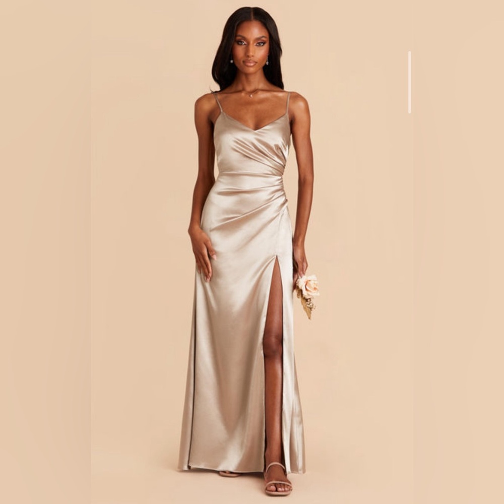 Catherine Shiny Satin Dress - Neutral Champagne
